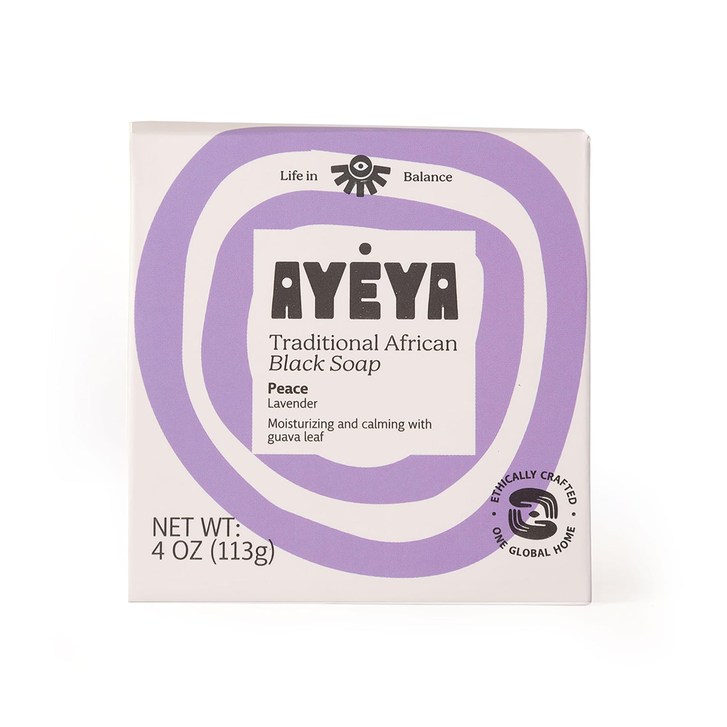 AYÉYA African Black Soap Bar, Lavender (Peace) - Exfoliating Bar Soap for Dry, Combination, Sensitive, Acne-Prone Skin, 4 Oz