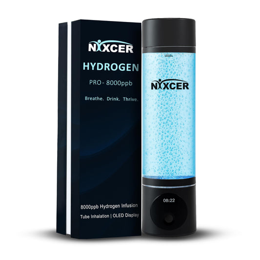 Nixcer Hydrogen Pro Water Bottle - 8000PPB H2, SPE/PEM, OLED Display, Dual Mode (5/10 Min), USB-C Rechargeable - Portable Hydrogen Generator