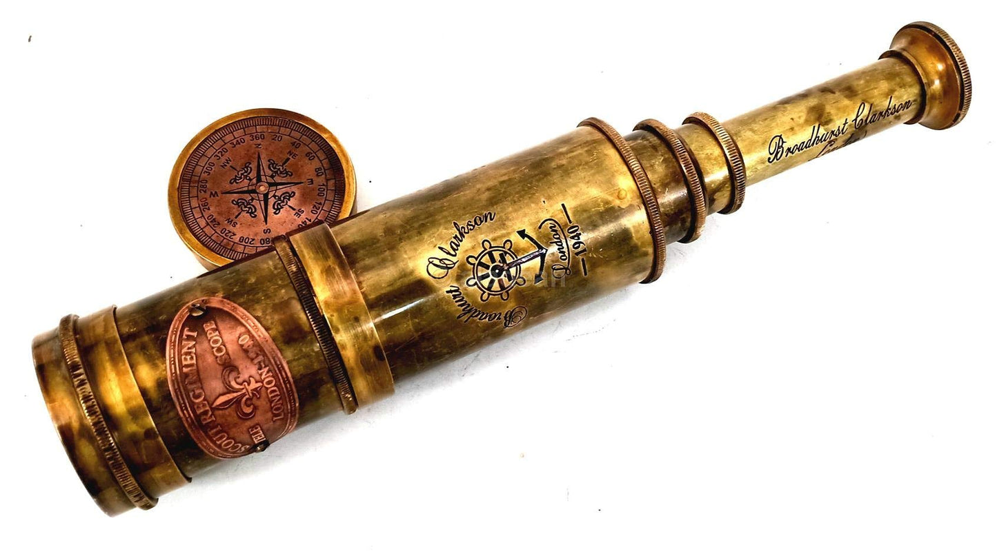 Scout Regiment Brass Telescope 19" – Antique London 1940 Broadhurst Clarkson Spyglass Replica with DF Lens & High Magnification