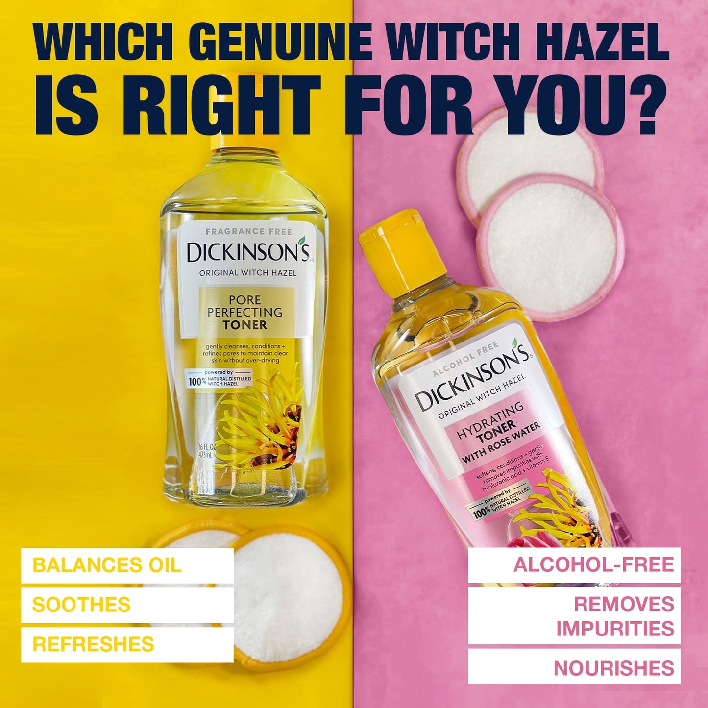 Dickinson's Original Witch Hazel Pore Perfecting Toner, 100% Natural, 3 count