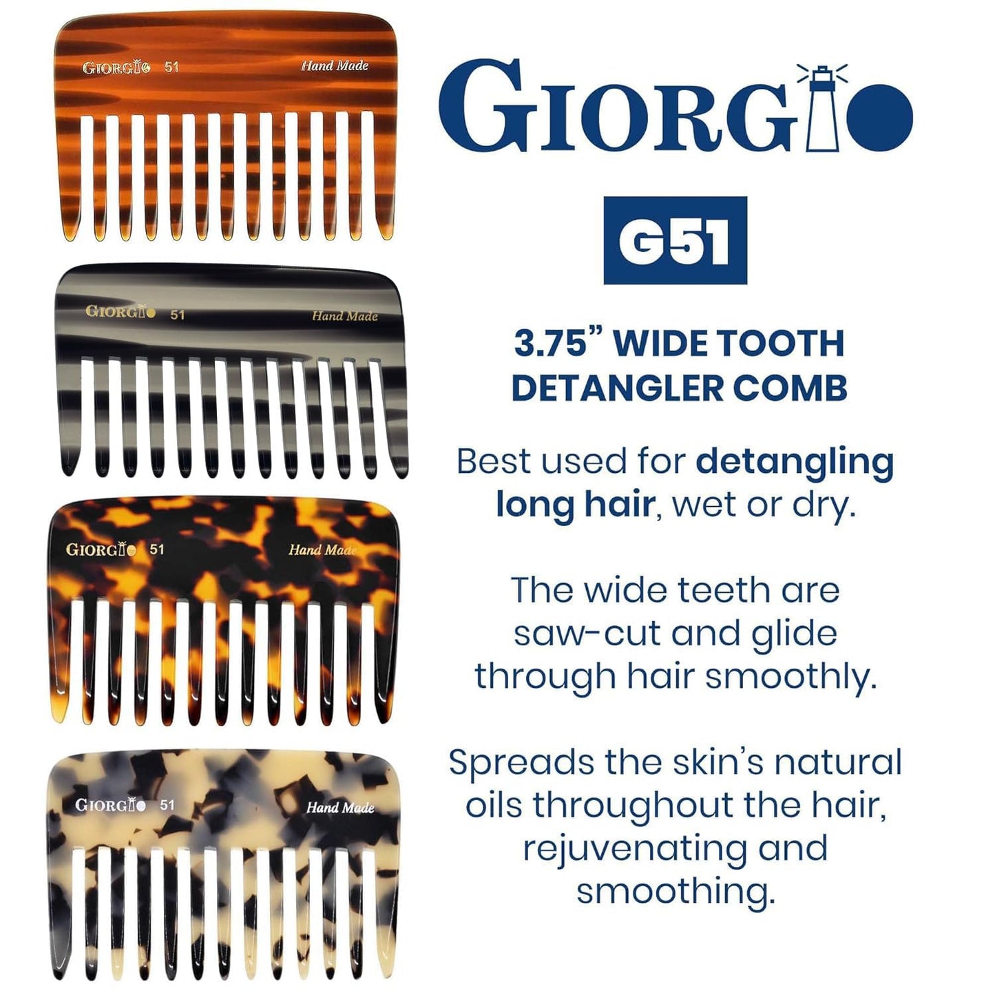 Giorgio G51 Graphite Wide Tooth detangling Combs for Women, Wide Teeth Pocket Comb for Thick Curly Wavy Hair. Great For Wet and Dry Everyday Hair