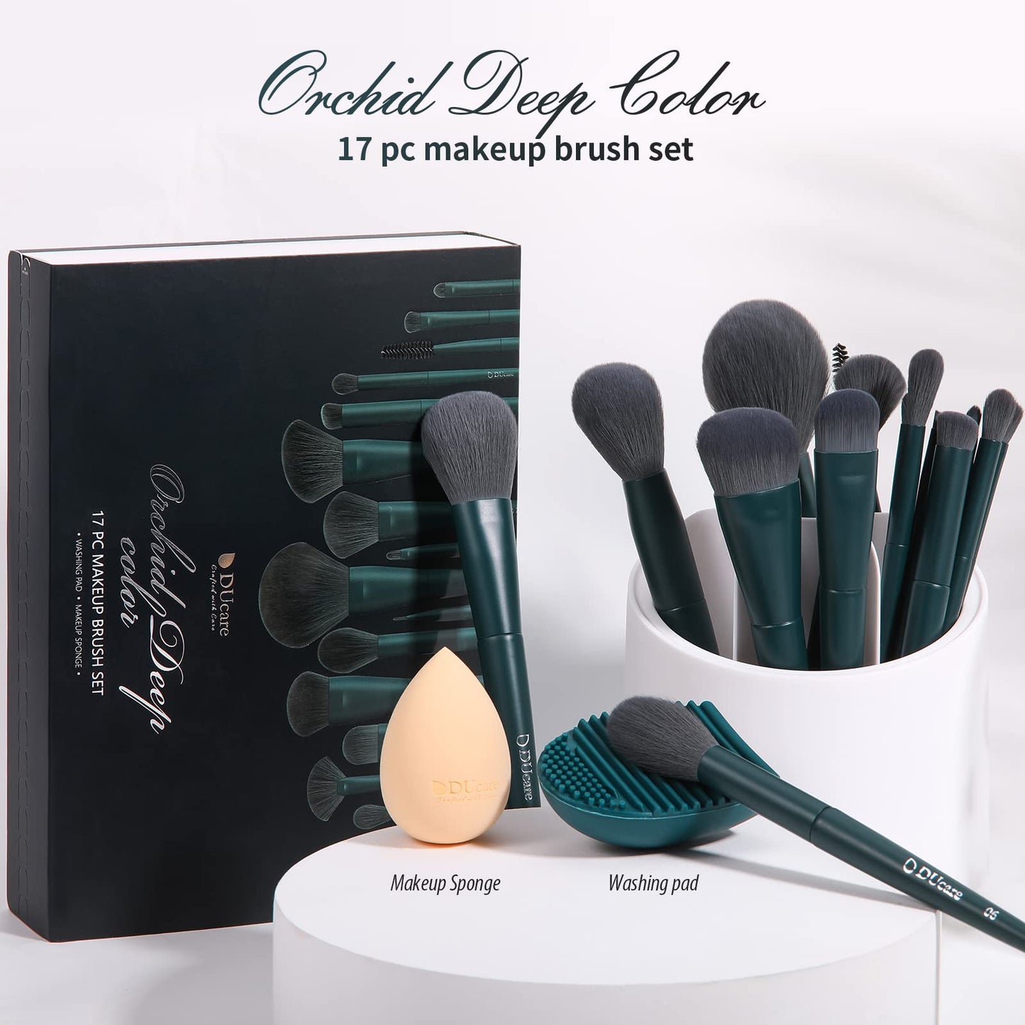 DUcare Christmas Makeup Gift Set 19 Pcs,17pcs Brushes Brush 1pc Cleaning Mat and 1pc Makeup Sponge Professional Face Powder Eye Shadow Powder Liquid