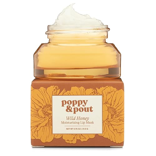 Poppy & Pout Wild Honey Overnight Lip Mask - Moisturizing Lip Balm Treatment with Shea Butter & Beeswax - Cruelty Free, Recyclable Glass Jar (0.65 oz)