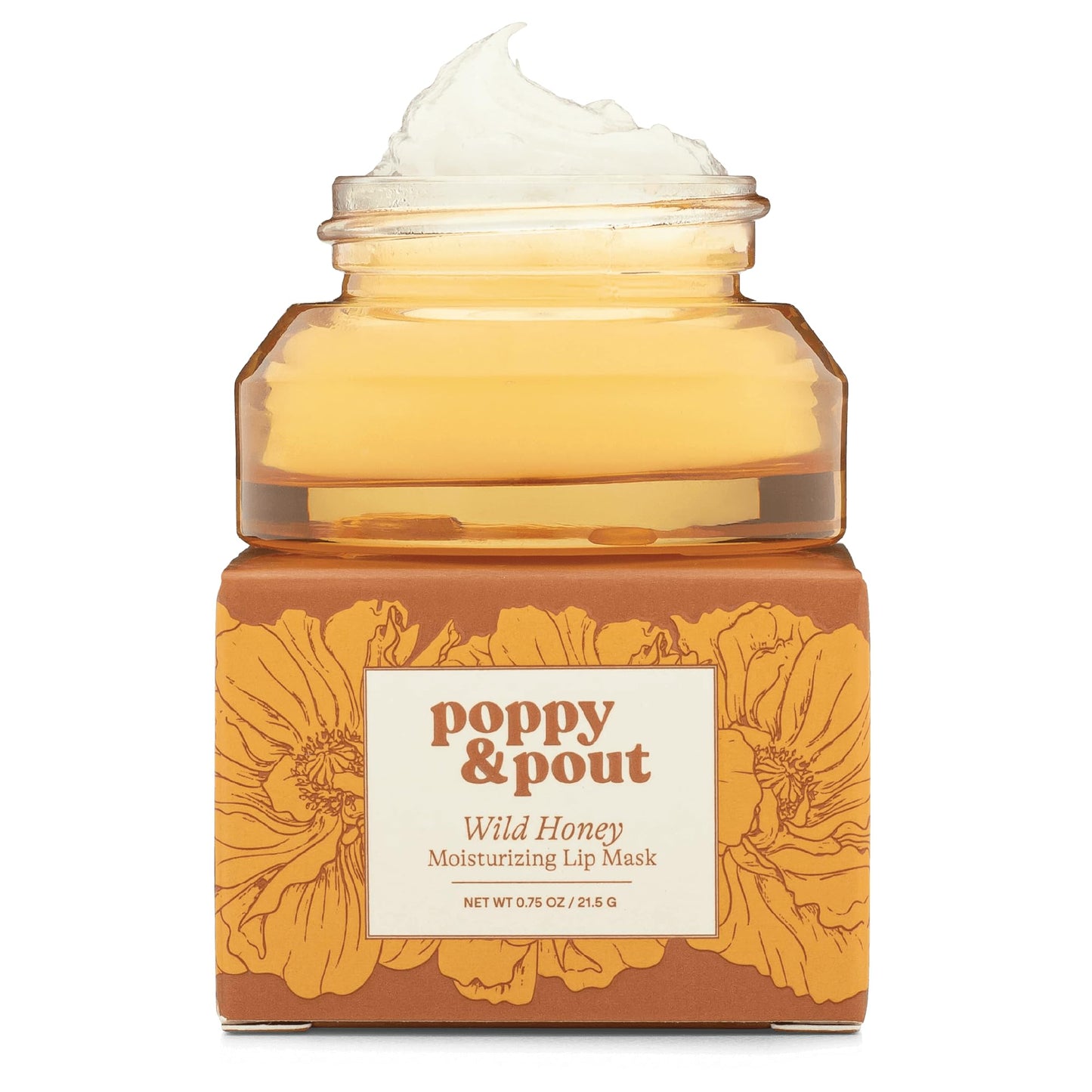 Poppy & Pout Wild Honey Overnight Lip Mask - Moisturizing Lip Balm Treatment with Shea Butter & Beeswax - Cruelty Free, Recyclable Glass Jar (0.65 oz)