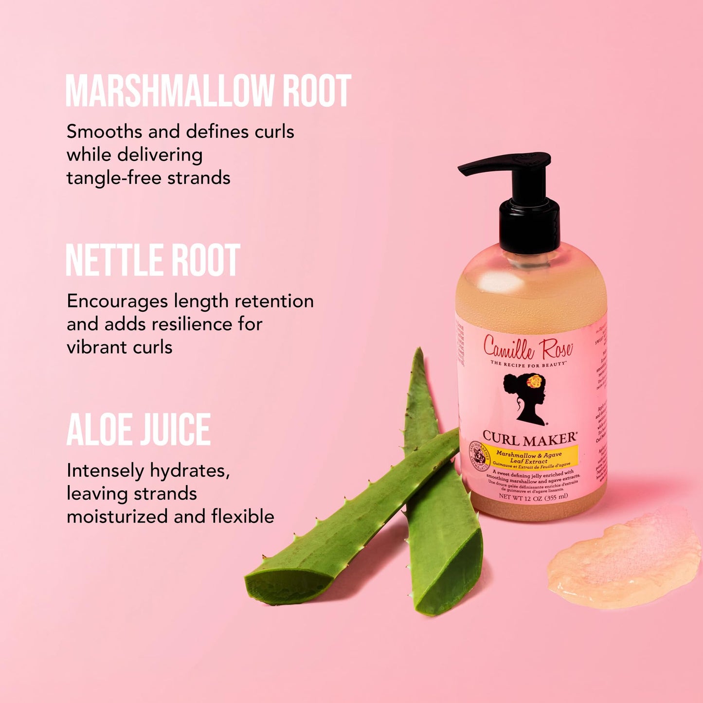 Camille Rose Curl Maker, Smoothing and Nourishing Curly Hair Gel with Aloe, for All Hair Types and Textures, 12 fl oz