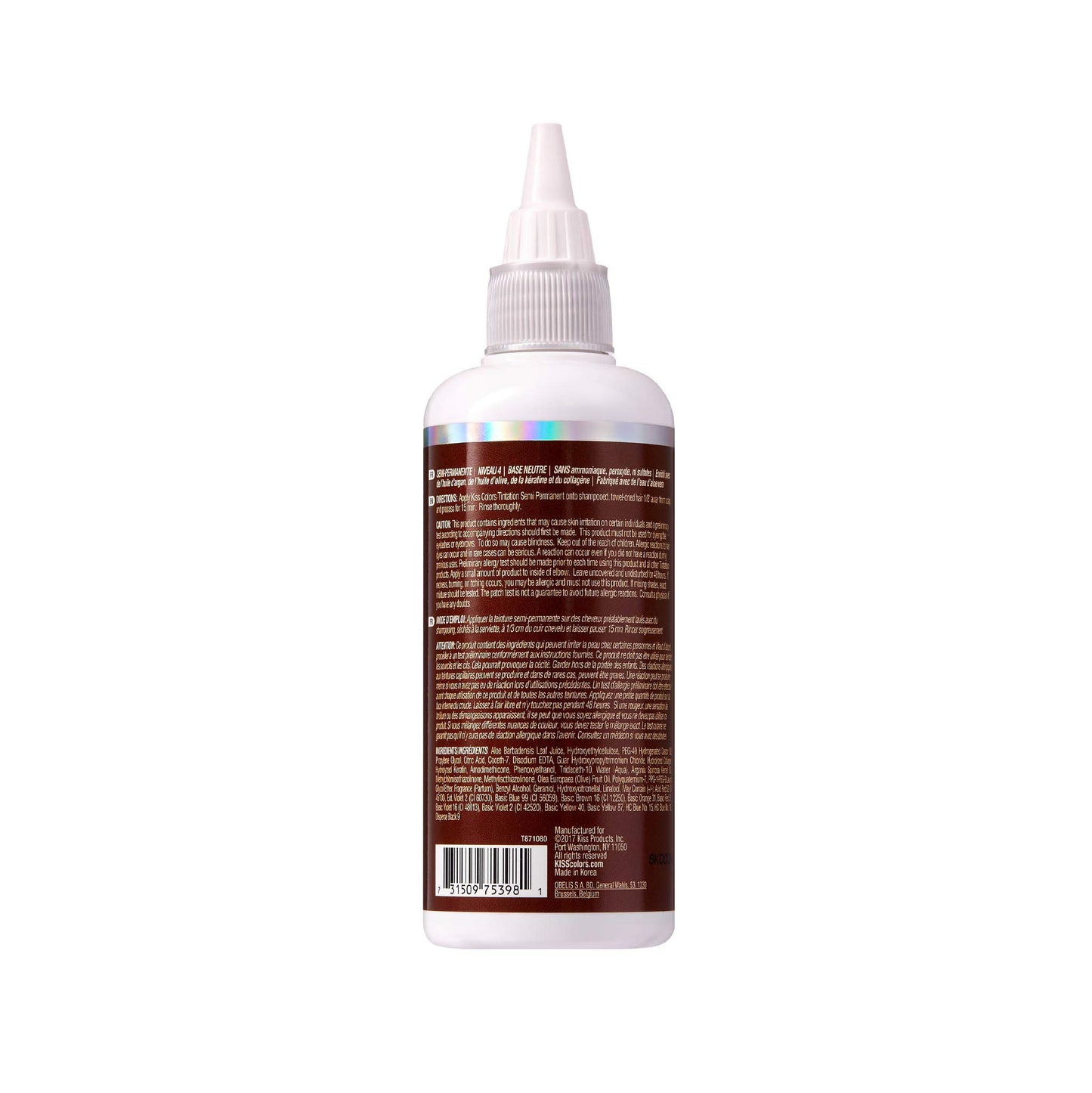 Red by Kiss Tintation Semi-Permanent Hair Color, Aloe Vera Water Based, Argan Oil, Olive Oil, Collagen & Keratin, Long-Lasting Color Dye (Honey Brown