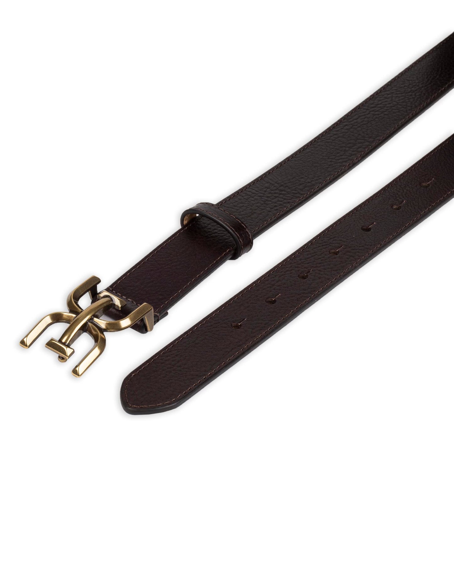 Sam Edelman Women's Slim Stitched Edge Double-E Plaque Buckle Belt, Brown, Large