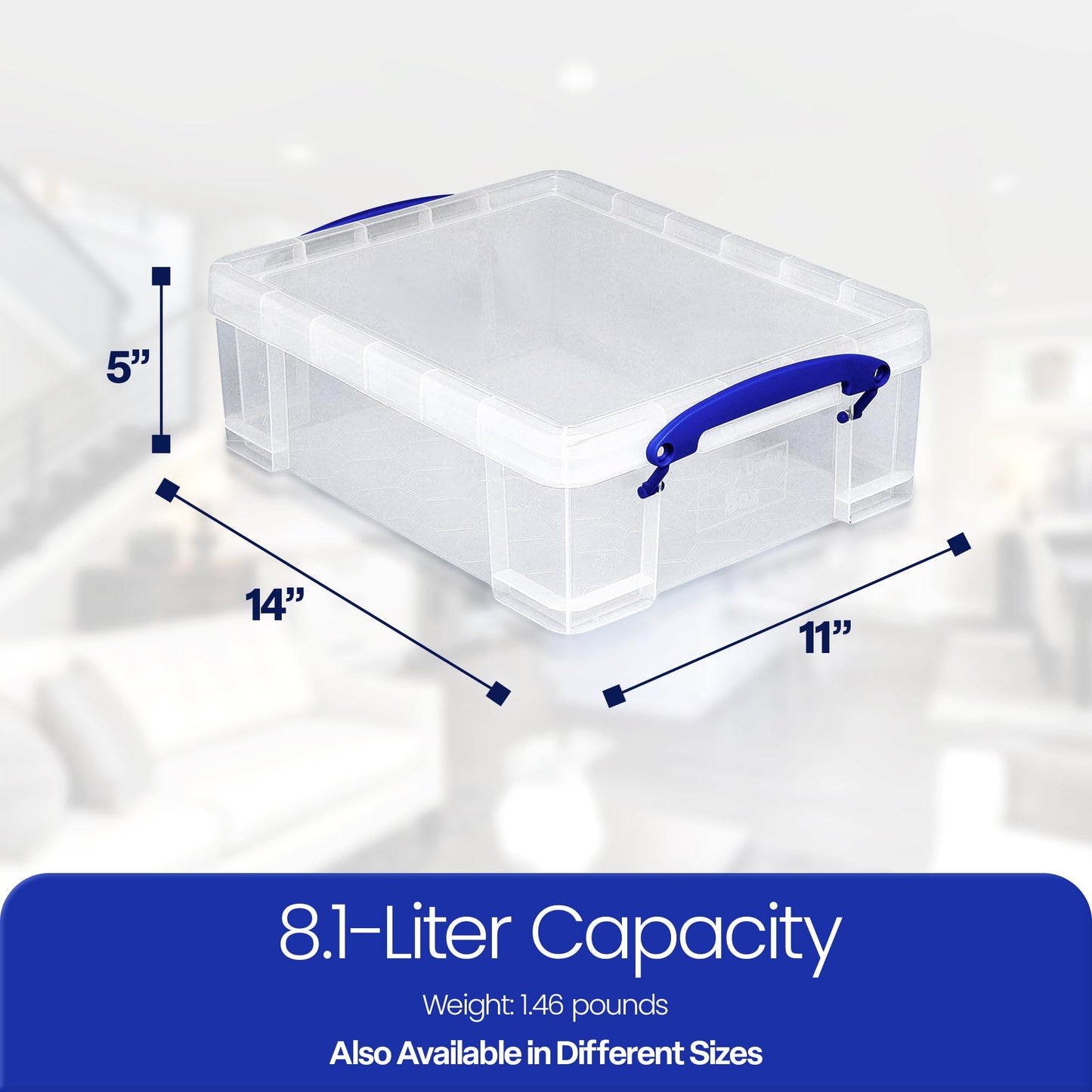 Really Useful Box Stackable 8.1 Liter Plastic Storage Container Bin with Snap Lid & Built-In Clip Lock Handles for Home & Office Organization (5 Pack)