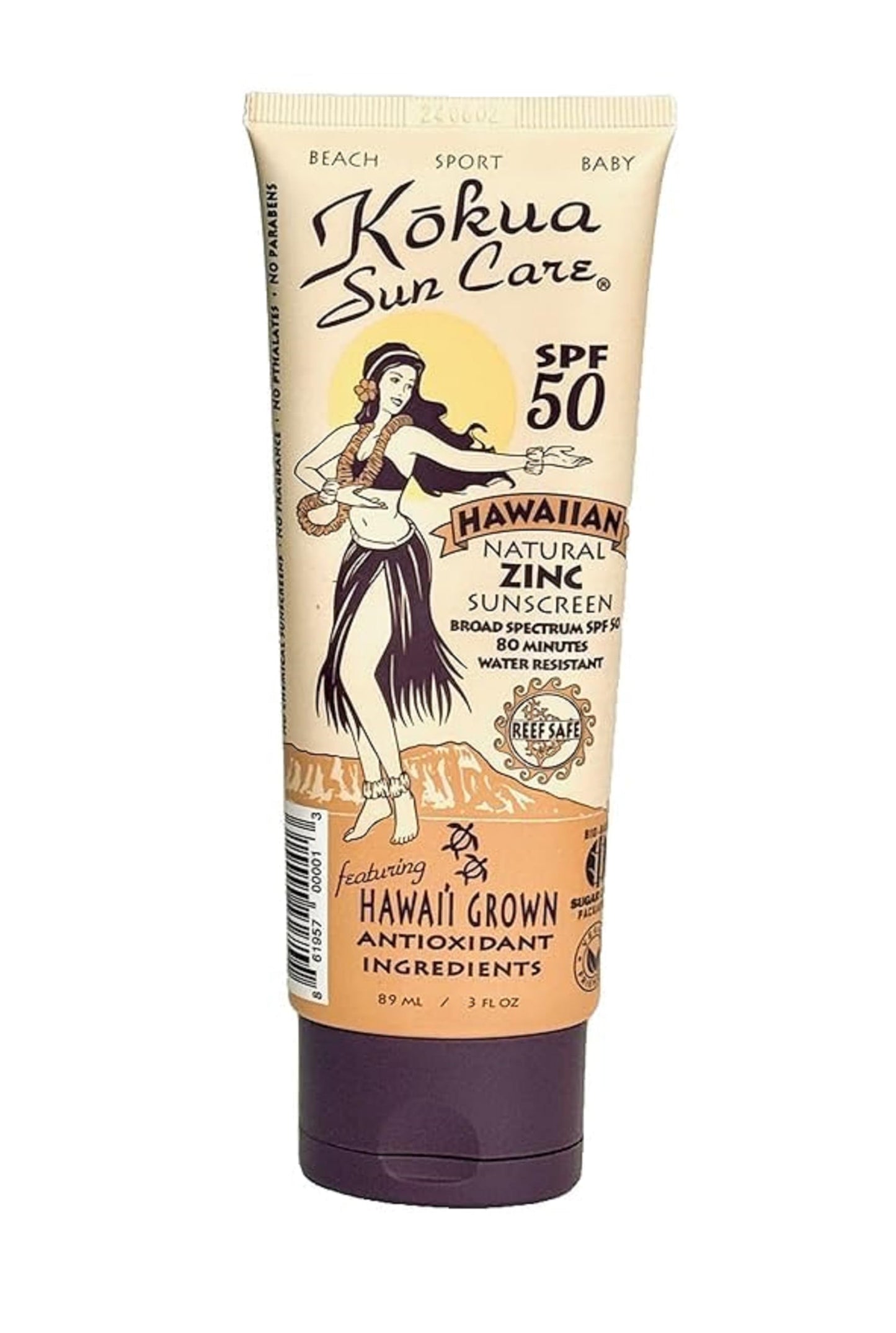 Kokua Sun Care Hawaiian Reef Safe Sunscreen SPF 50 | 3 oz | Zinc Oxide | Mineral Sunscreen | Face & Body | Moisturizing Sun Protection | Water