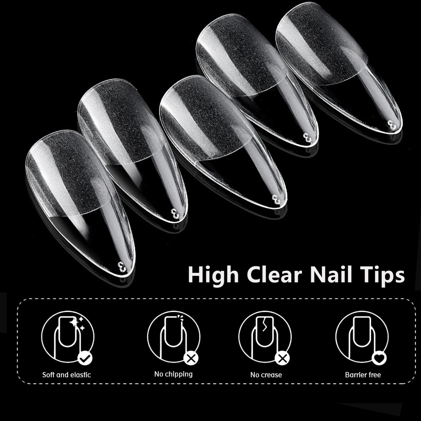 AddFavor 240pcs Almond Nail Tips Clear Full Cover Medium Length Short Almond Fake Nails Acrylic Gel Nail Tips for Salon and Home Nail Art Manicure 12