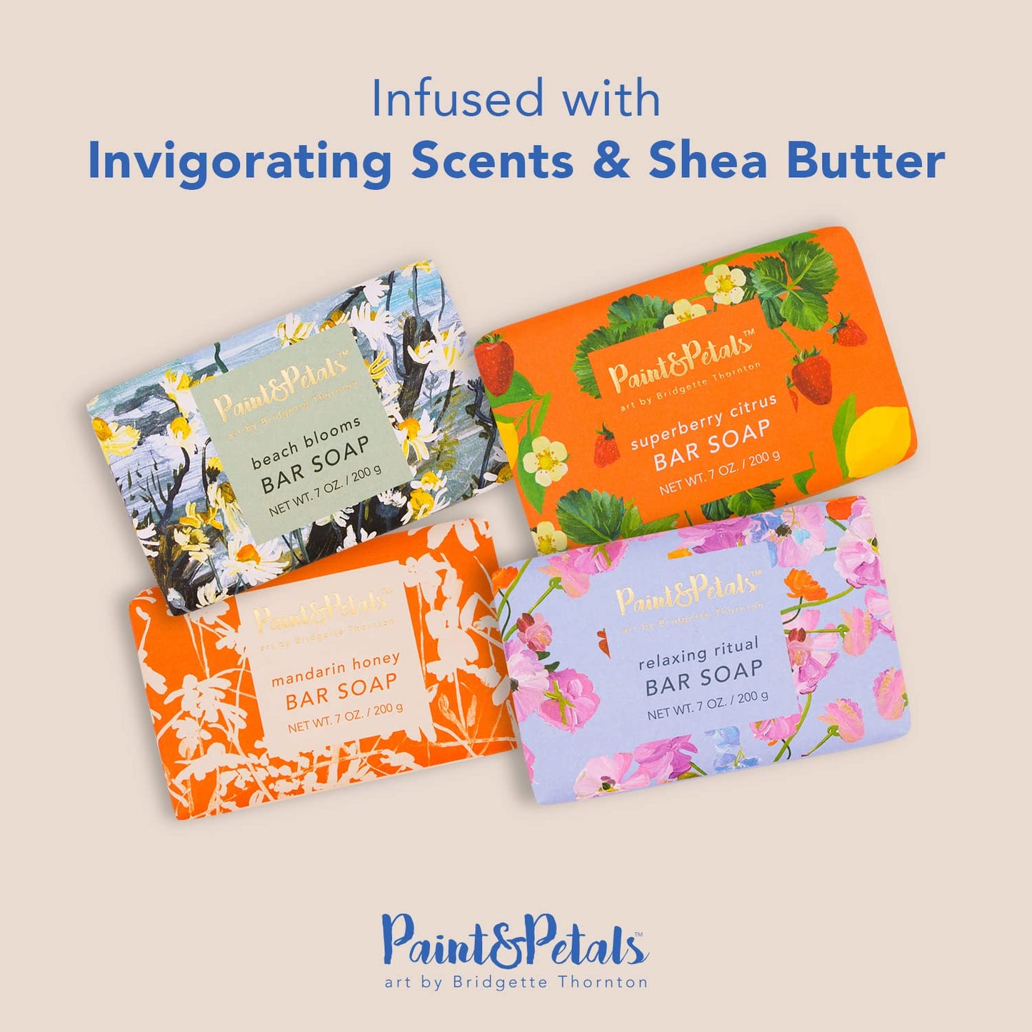 PAINT & PETALS Scented Bar Soap Set with 6 Different Scents and 2 Gift Bags, 7 Ounces Each