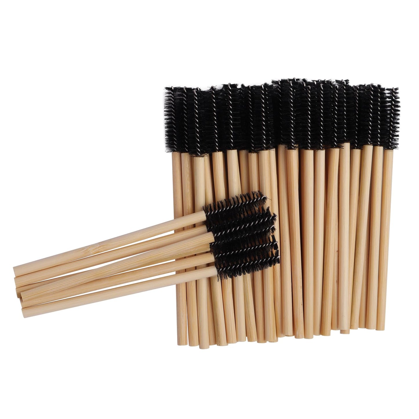 100pcs Bamboo Handle Eyelash Brush Disposable Comb Mascara Wands Eye Lashes Extension Applicator Eyebrow Brush (Black Color)
