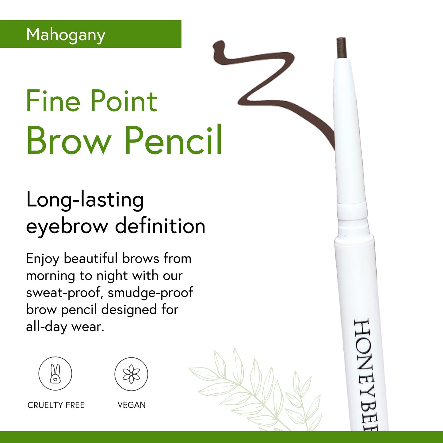 Honeybee Gardens Fine Point Brow Pencil, Mahogany, Long-Lasting Eyebrow Definition, Vegan, Cruelty-Free Beauty
