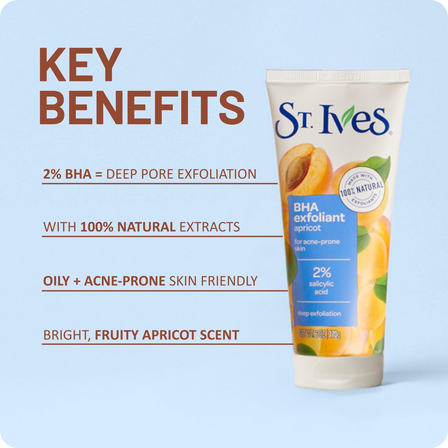 St. Ives Acne Control Apricot Face Scrub, Deep Exfoliator Skin Care, Prevents Acne for Radiant Skin, Salicylic Acid Acne Treatment Facial Scrub, Made Beauty and Personal Care St. Ives