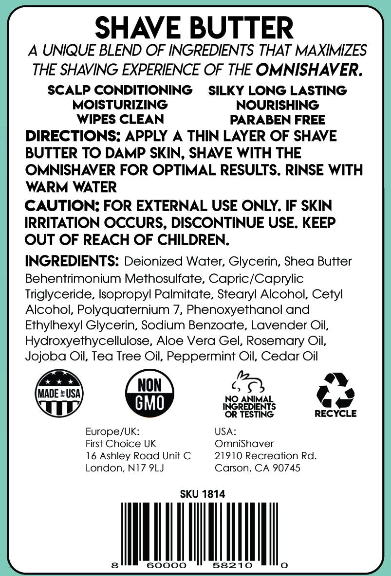 OmniShaver Shave Butter - Moisturizing Shaving Cream for Men & Women | Sensitive Skin Formula | Travel Size 6 oz | Aloe, Tea Tree & Shea Butter…