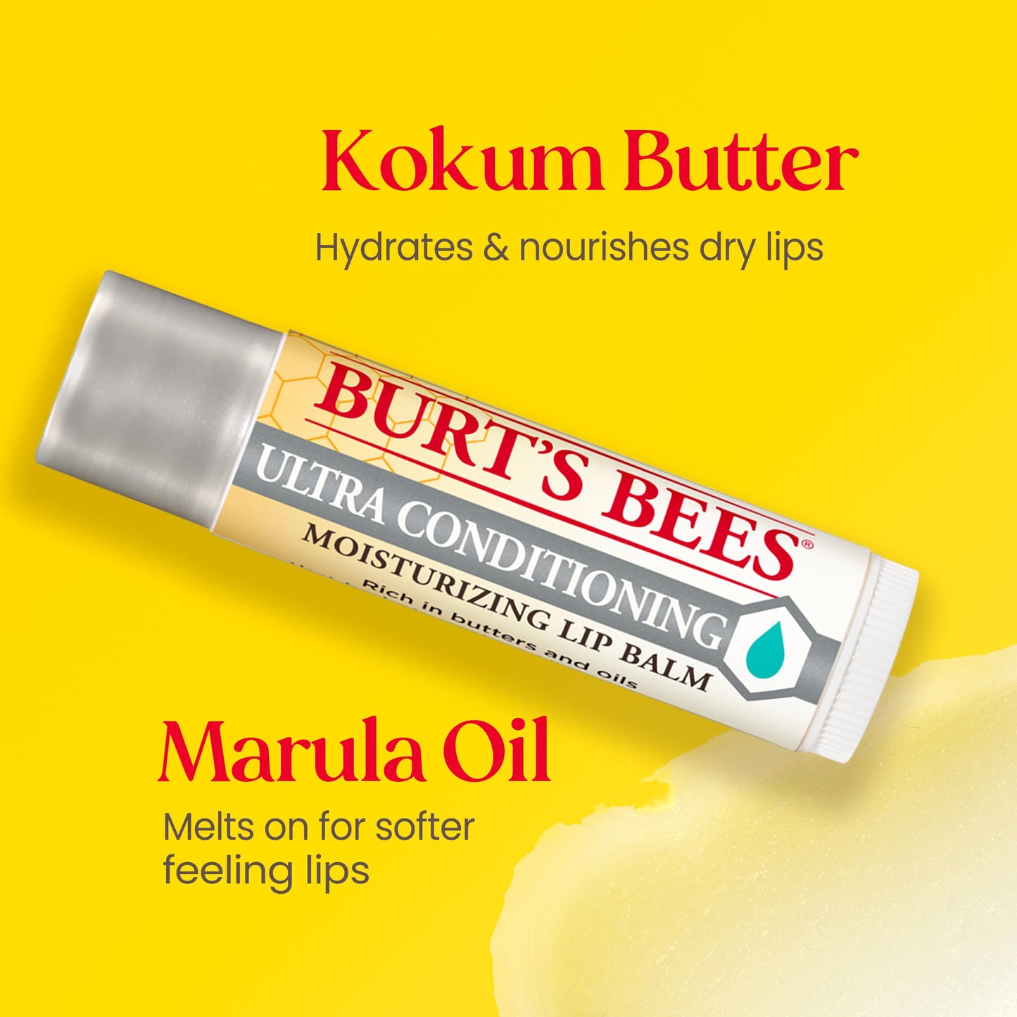 Burt's Bees Ultra Conditioning Moisturizing Lip Balm, Lip Moisturizer Rich in Oils and Butters, 2 Tubes, 0.15 oz.