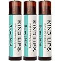 Kind Lips Organic Sweet Mint Lip Balm 3-Pack - Cooling, Refreshing Lip Care for Dry, Chapped Lips • 100% Natural, Clean, Gluten-Free, Grain-Free •