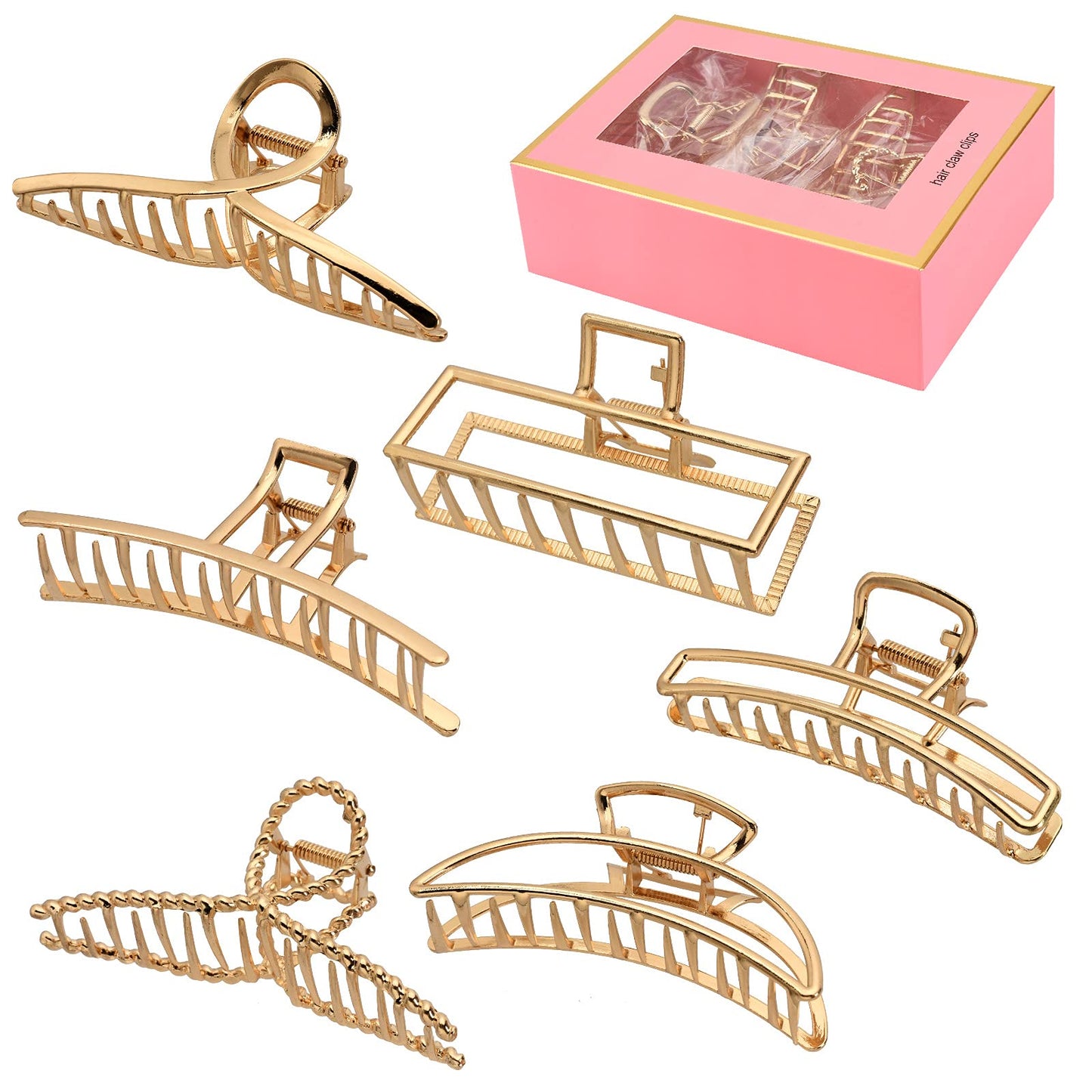 LUKACY 6 Pack Gold Metal Hair Clips - 4 Inch Large Jaw Clips for Women, Strong Hold Hair Claws for Thick or Thin Hair, Fashion Hair Accessories Beauty and Personal Care LUKACY Default Title