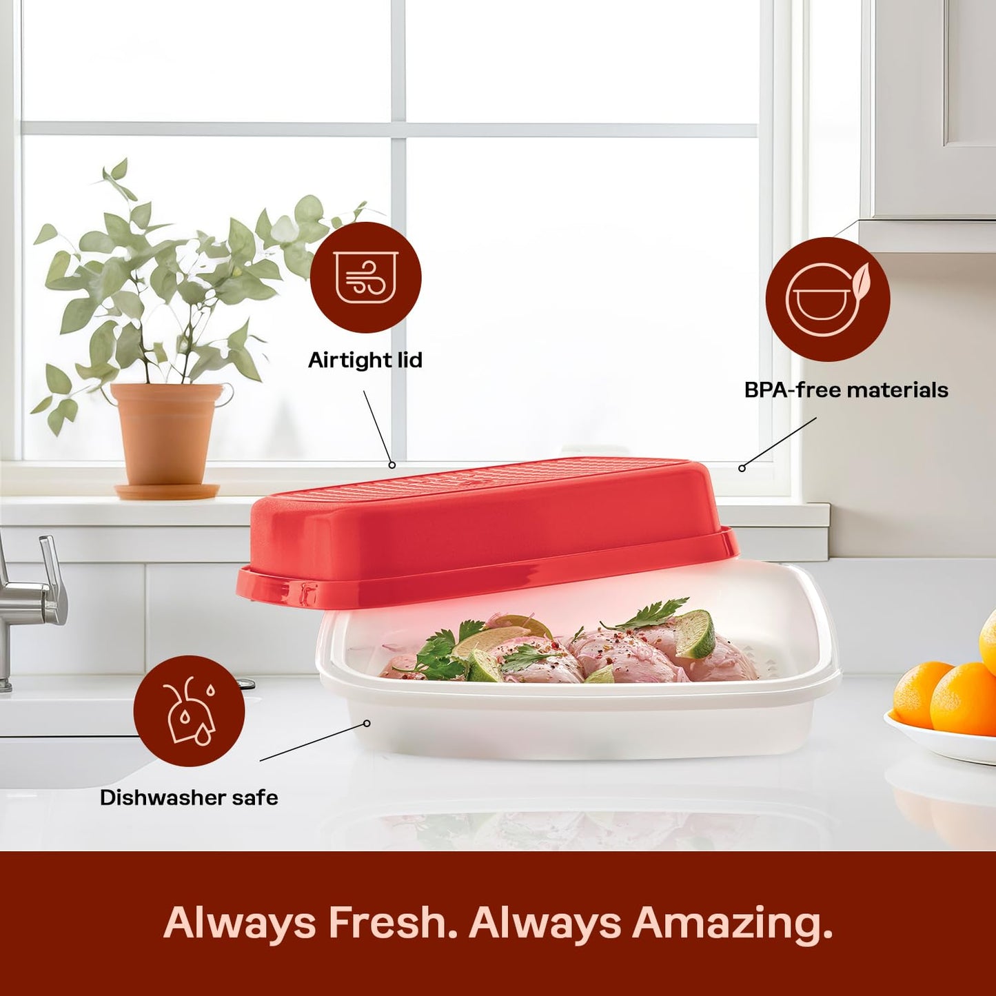 Tupperware Season-Serve Marinating Container, Dishwasher Safe and BPA Free Container (2.9 L/12.5 Cups)