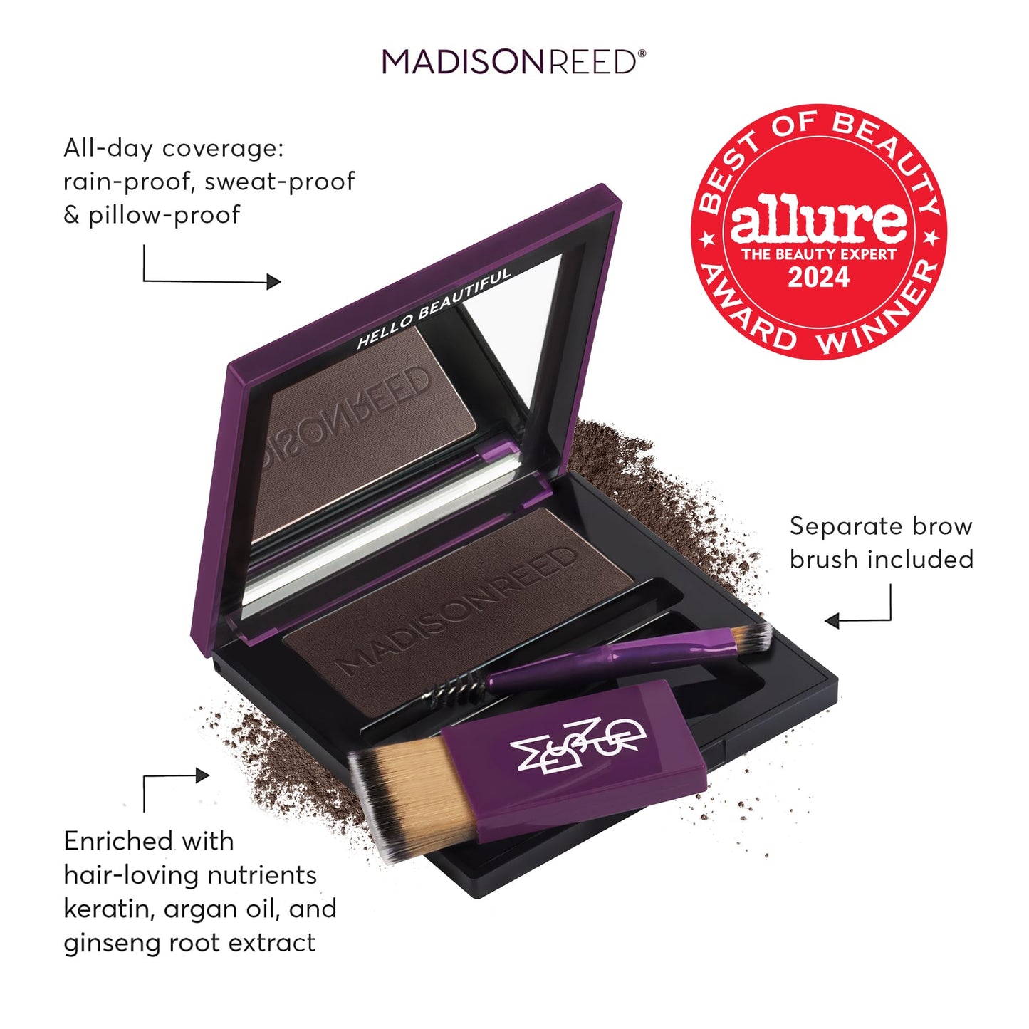 Madison Reed Root Touch Up + Brow Filler, Ombra Dark Brown - Instant Gray Coverage, Fills Brows & Thinning Hairlines, Rain/Sweat/Pillow-Proof, Smart