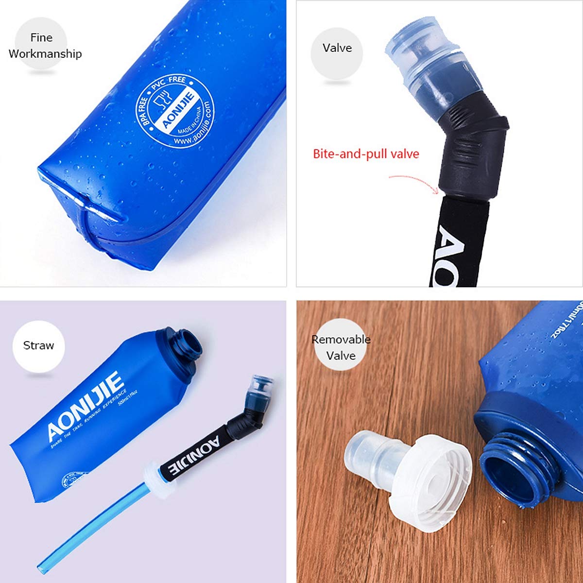AONIJIE TPU Soft Folding Water Bottles Collapsible Flask for Hydration Pack for Running Hiking Cycling Climbing Pack of 2 (500ml with Straw -Pack…