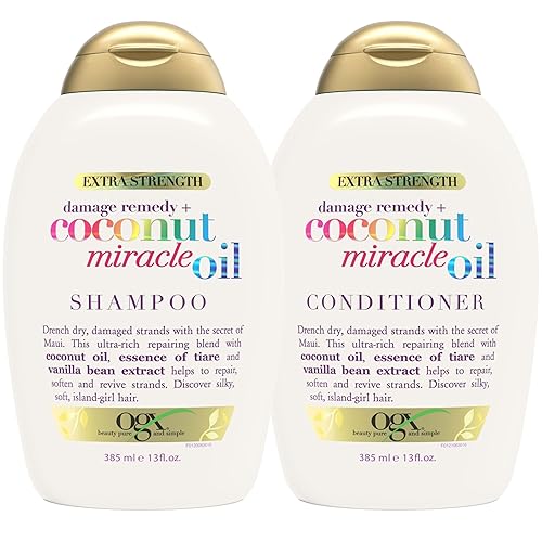 OGX Extra Strength Damage Remedy + Coconut Miracle Oil Shampoo & Conditioner for Dry, Frizzy or Coarse Hair, Hydrating & Flyaway Taming Conditioner