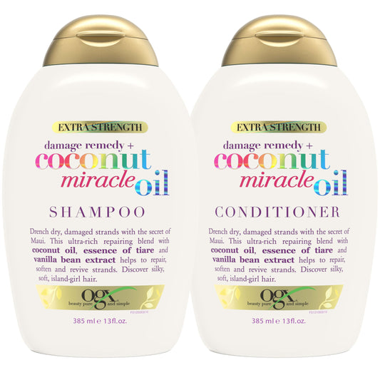OGX Extra Strength Damage Remedy + Coconut Miracle Oil Shampoo & Conditioner for Dry, Frizzy or Coarse Hair, Hydrating & Flyaway Taming Conditioner