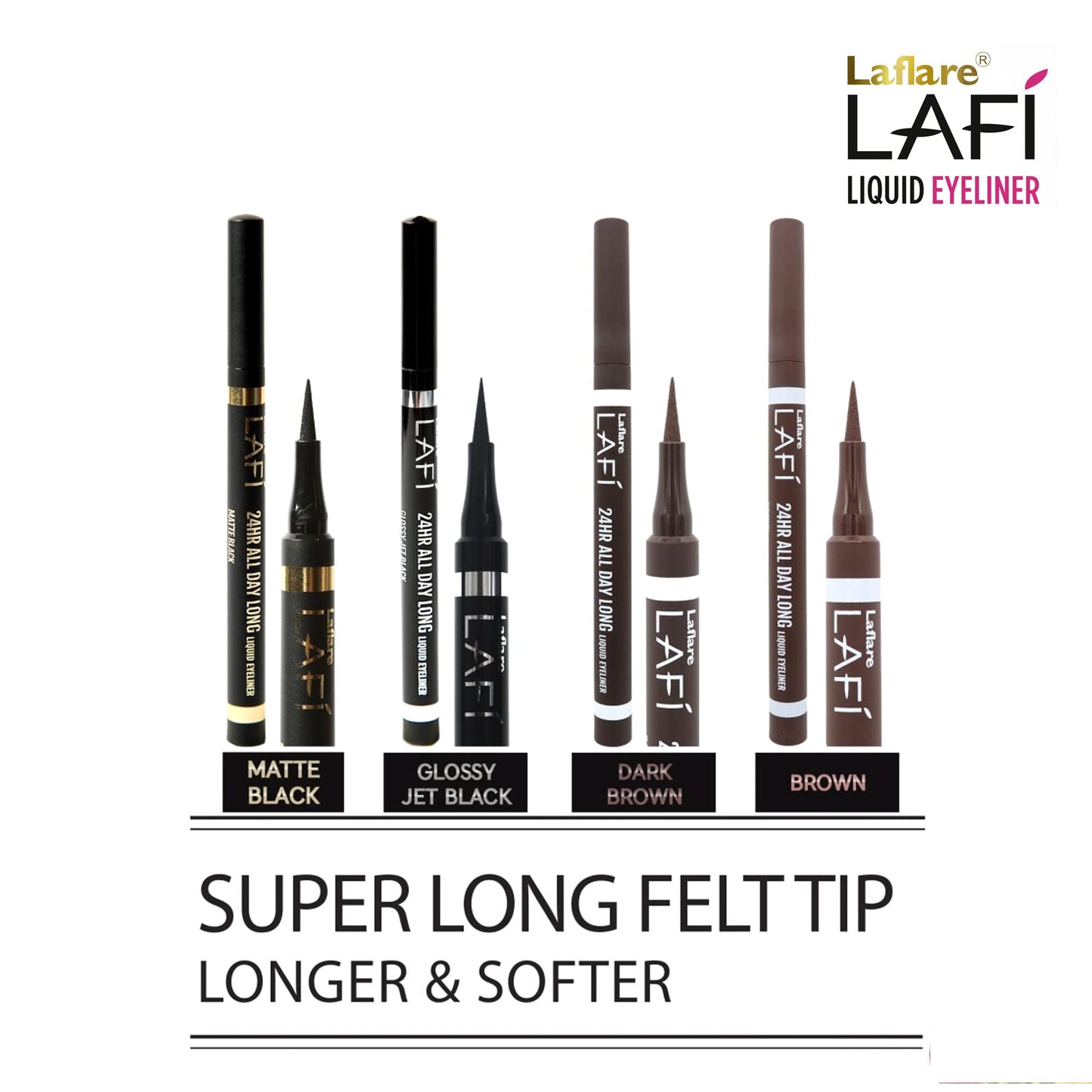 Laflare LAFI Liquid Eyeliner, Super Long Felt Tip, Long-Lasting Makeup, Waterproof & Smudgeproof, All Day Long Eye Liner (Brown)