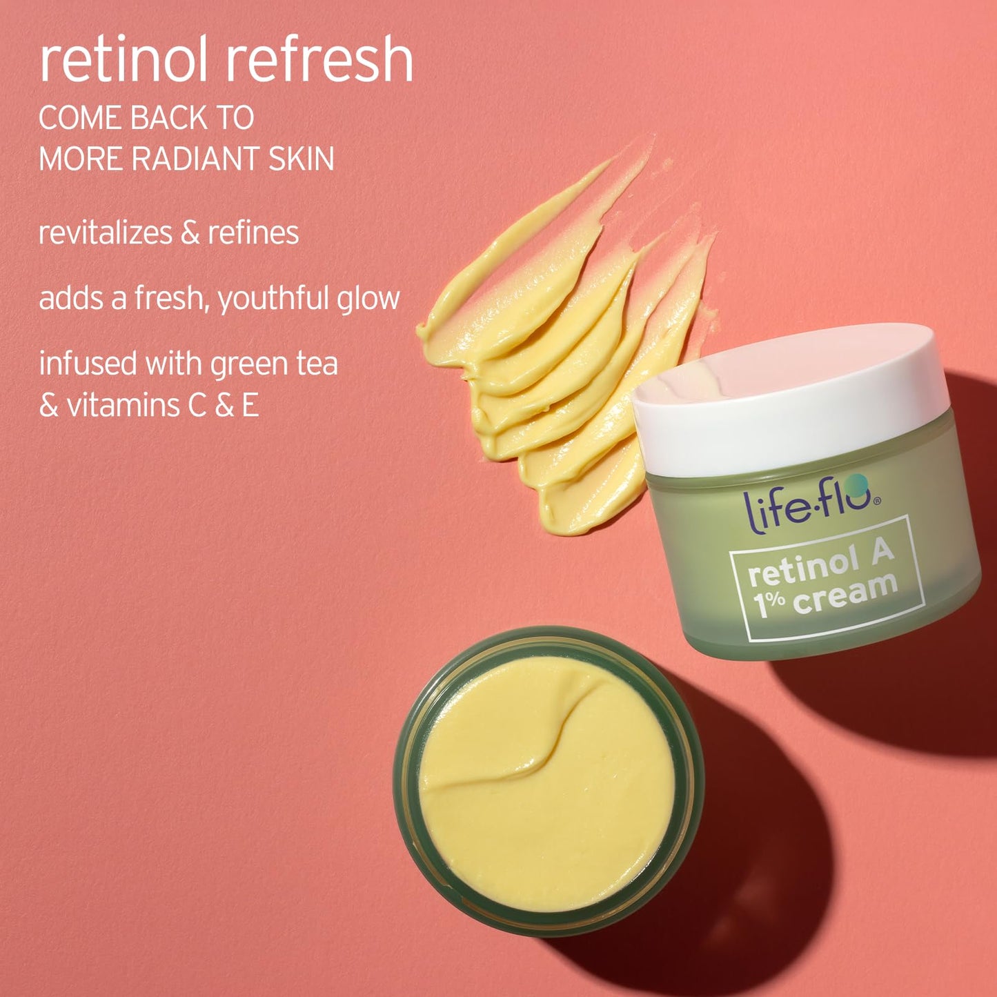 LIFE-FLO Retinol Face Cream - Face Moisturizer and Neck Cream w/ 1% Retinol Vitamin A, Green Tea and Vitamin E - Refines Skin, Minimizes Appearance