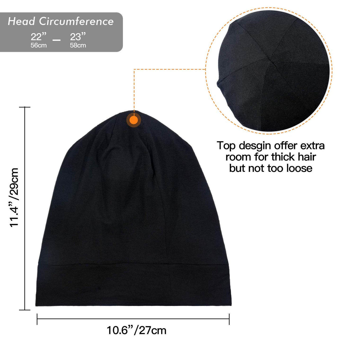 Silk Satin Lined Bonnet Sleep Cap - Adjustable Stay on All Night Hair Wrap Cover Slouchy Beanie for Curly Hair Protection for Women and Men - Black Beauty and Personal Care GB Selected