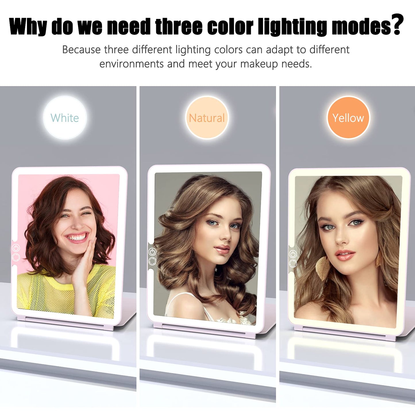 WEILY Makeup Mirror with Lights, 2000 mAh USB Rechargeable Lighted Makeup Mirror, Touch Screen 3 Colors Adjustable 72 LED Lights Compact Travel