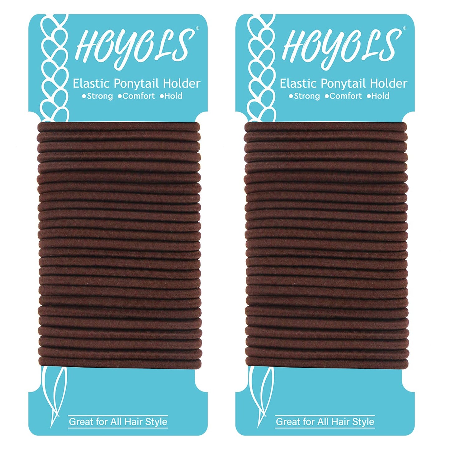 HOYOLS Ponytail Holders Hair Ties, No Metal Braided Bands Elastic Thick Tie for Women Thick Fine Curly Hair 50 Count 4mm 1/8 Inch Brown (Sparkling