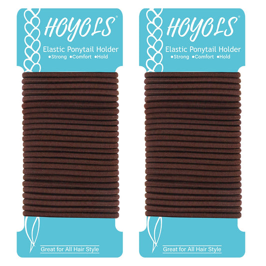 HOYOLS Ponytail Holders Hair Ties, No Metal Braided Bands Elastic Thick Tie for Women Thick Fine Curly Hair 50 Count 4mm 1/8 Inch Brown (Sparkling