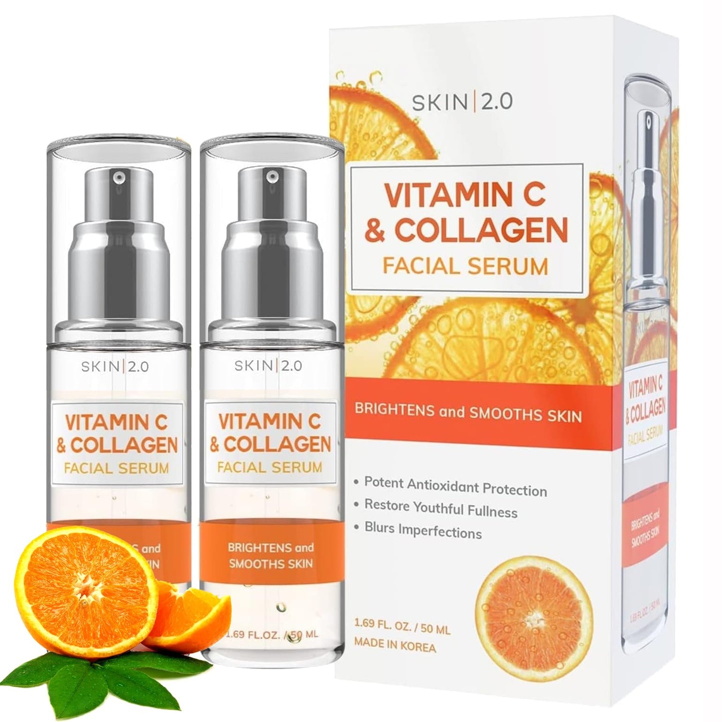 Skin 2.0 Vitamin C Serum with Collagen - Anti-Aging & Dark Spot Remover - Dermatologist Tested Korean Skincare for Brightening & Acne - Clean Beauty