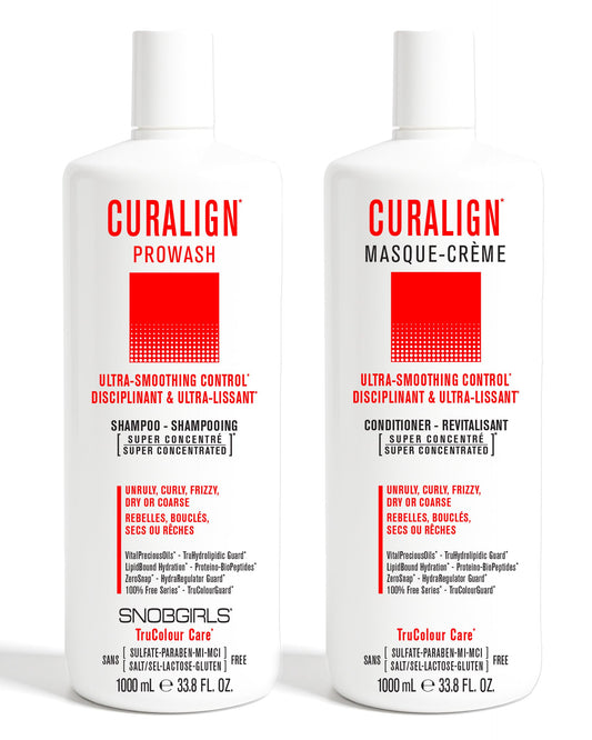 SNOBGIRLS CURALIGN Vegan Smooting Shampoo and Conditioner Set for Ultra Smoothing Control for All Types of Unruly, Curly Hair, Frizzy, Dry or Coarse
