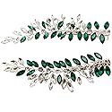 BETITETO Wedding Hair Clip Combs, 2Pcs Red White Green Rhinestone Bridal Hair Vine Piece Accessories for Women Girls Party Birthday (Green)