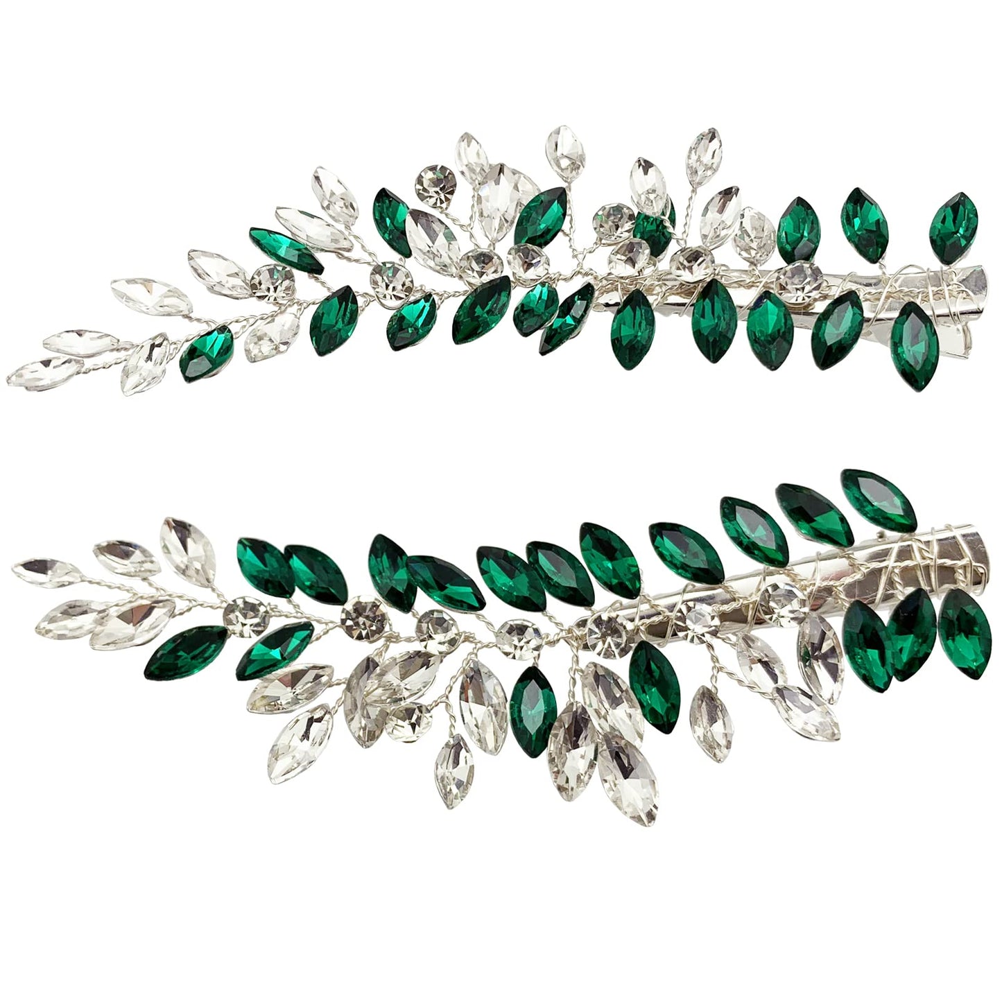 BETITETO Wedding Hair Clip Combs, 2Pcs Red White Green Rhinestone Bridal Hair Vine Piece Accessories for Women Girls Party Birthday (Green)