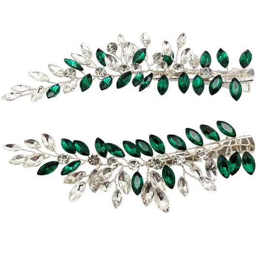 BETITETO Wedding Hair Clip Combs, 2Pcs Red White Green Rhinestone Bridal Hair Vine Piece Accessories for Women Girls Party Birthday (Green)
