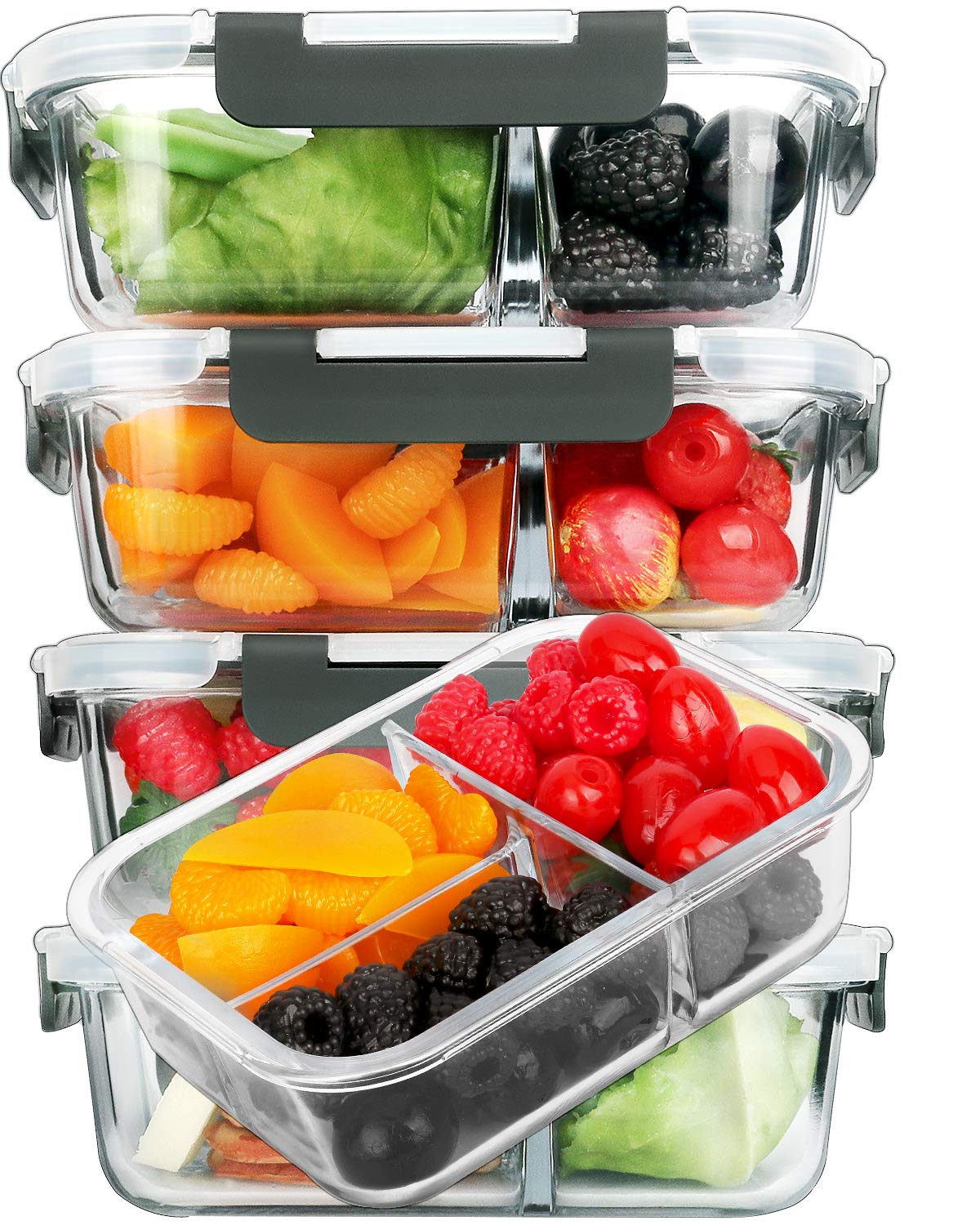 M MCIRCO [5-Pack, 36 oz] Glass Meal Prep Containers 3 Compartment with Lids, Glass Lunch Containers,Food Prep Lunch Box,Bento Box,Microwave, Oven…
