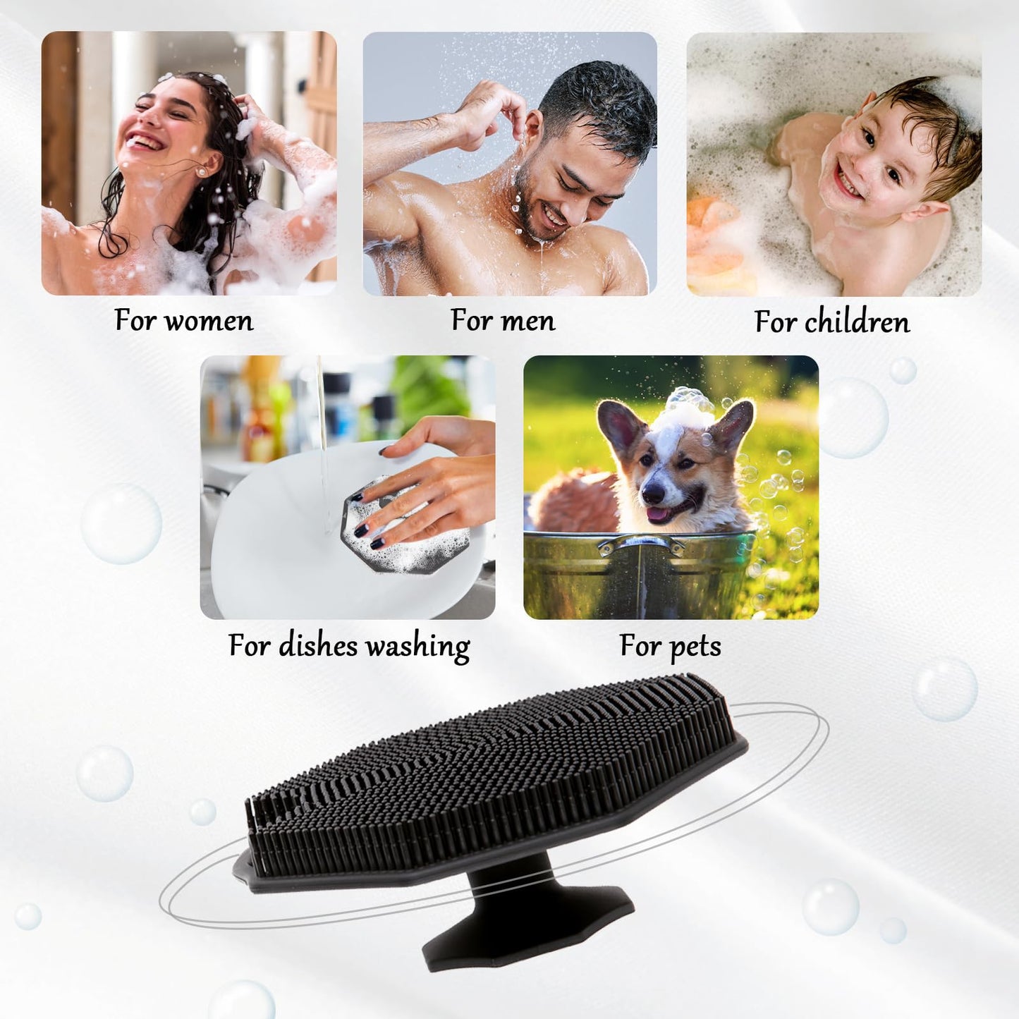 2Pack Silicone Body Scrubber, Qewro Body Buffer Exfoliating Brush with Silicone Loofah, Scalp Exfoliator Hair Shampoo Skin Cleaning Brush, Bath & Body