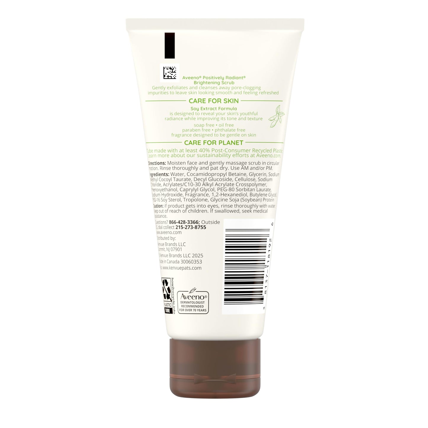 Aveeno Positively Radiant Skin Brightening Exfoliating Daily Facial Scrub, Moisture-Rich Soy Extract, helps improve skin tone & texture, Oil