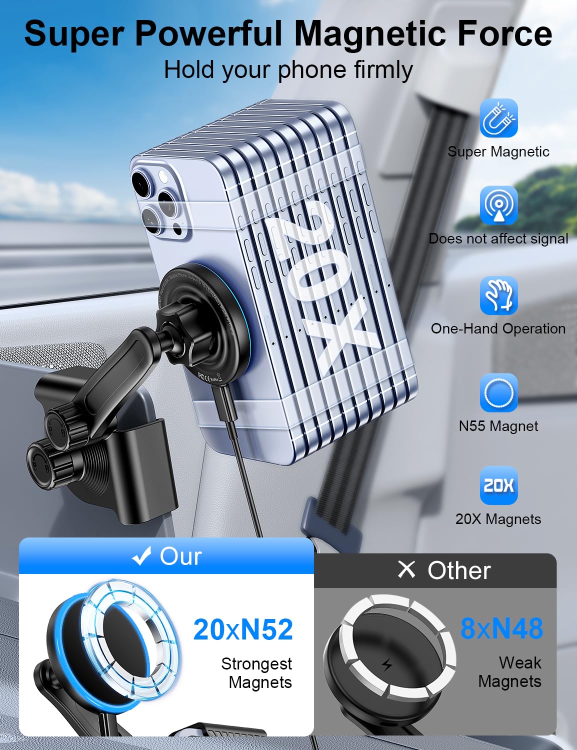 Tesla Car Mount Charger, [Heat Restriction] [LED RGB HandsFree] Wireless Car Phone Holder Charger, Magnetic Phone Holders for Your Car for Tesla…