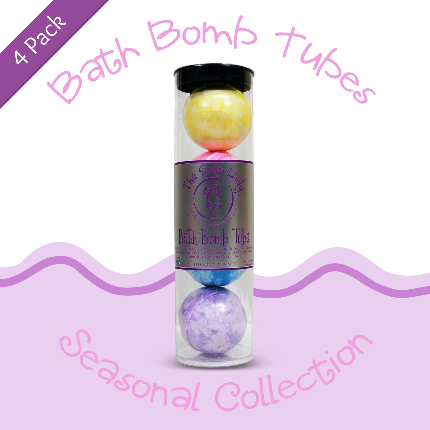 The Soap Lady Seasonal Bath Bombs - Berry Peppermint, Blackberry Lemon, Grapefruit Orange & Rose Lavender - 4 Pack