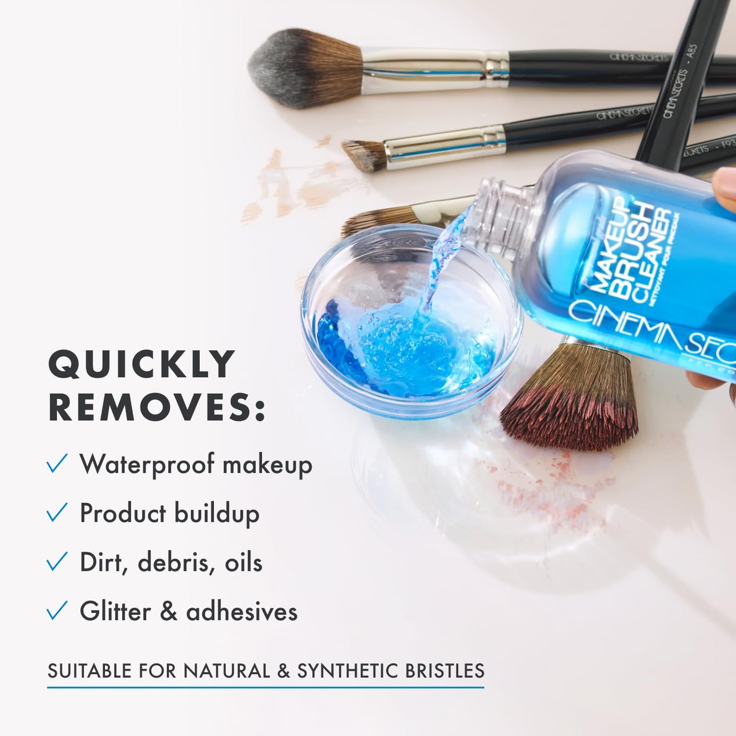 Cinema Secrets Original Blue Vanilla Makeup Brush Cleaner Solution - Professional Cleanser for Makeup Brushes - Quick-Drying, Rinse-Free Formula