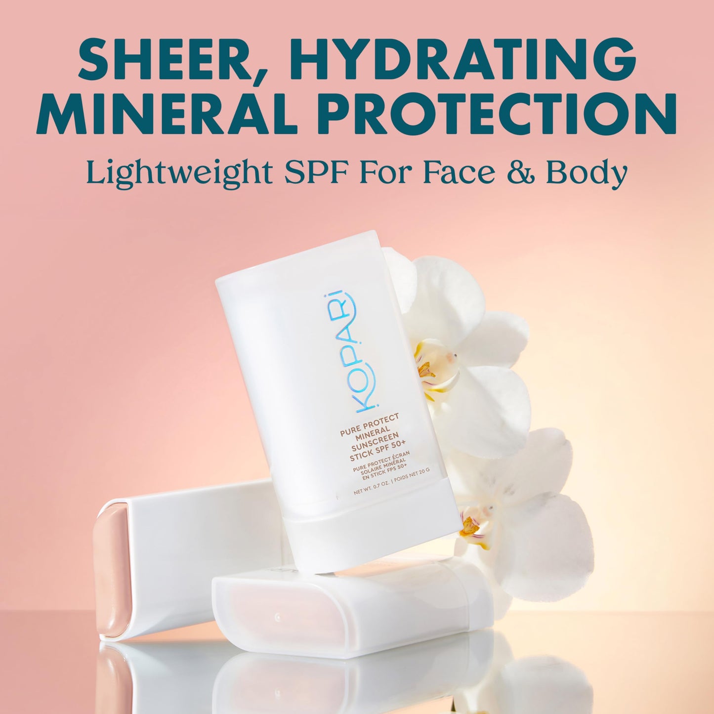 Kopari PURE PROTECT 100% Mineral Sunscreen Stick SPF 50+ Clear Zinc Oxide Face and Body Sunscreen with Hydrating Argan Oil, Shea Butter, Sheer Finish