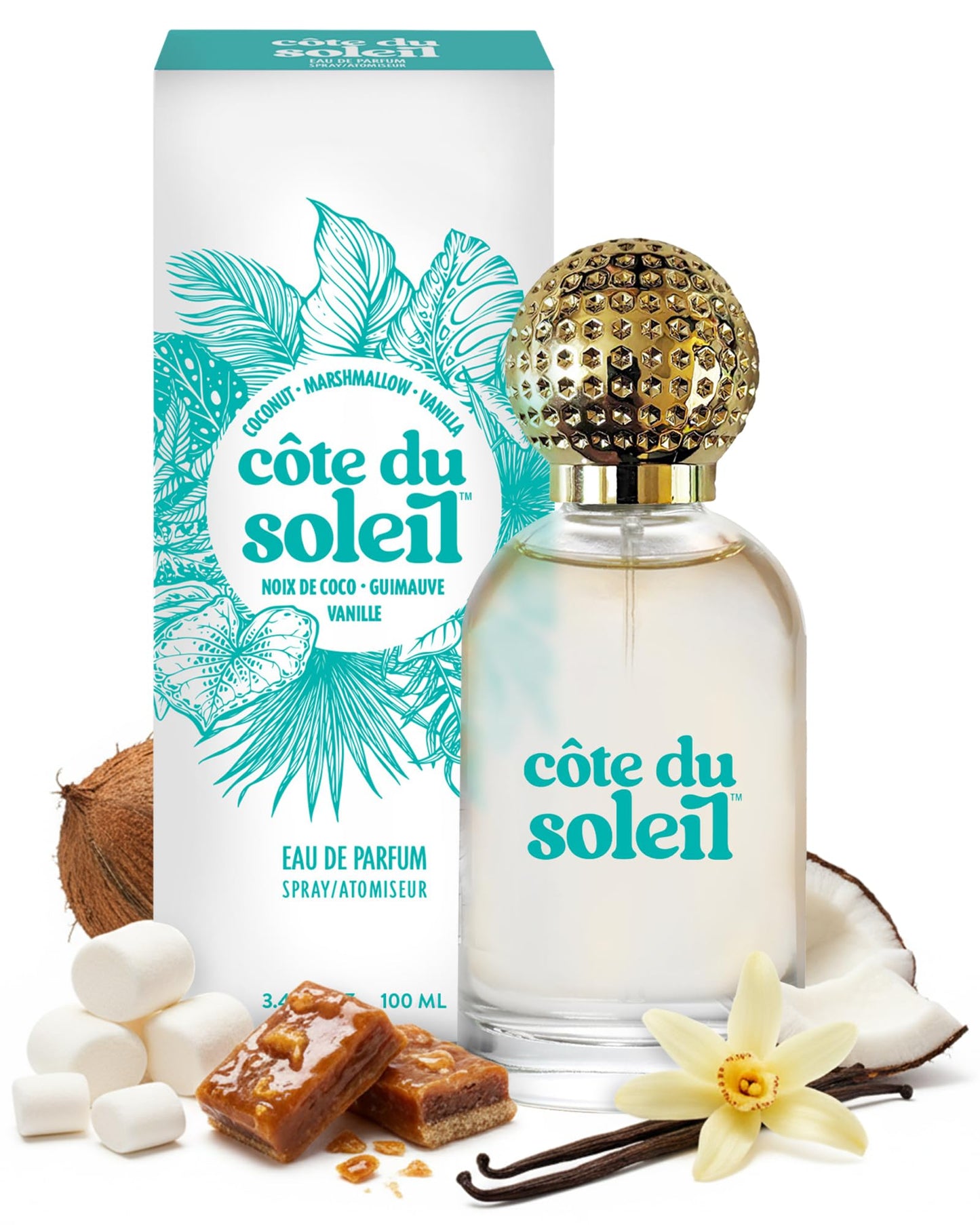 PB ParfumsBelcam Côte du Soleil Eau de Parfum for Women - Sweet Beachy Gourmand Scent with Coconut, Vanilla & Marshmallow - Long-Lasting Women’s Fragrance, Everyday Luxury Perfume, 3.4 fl oz