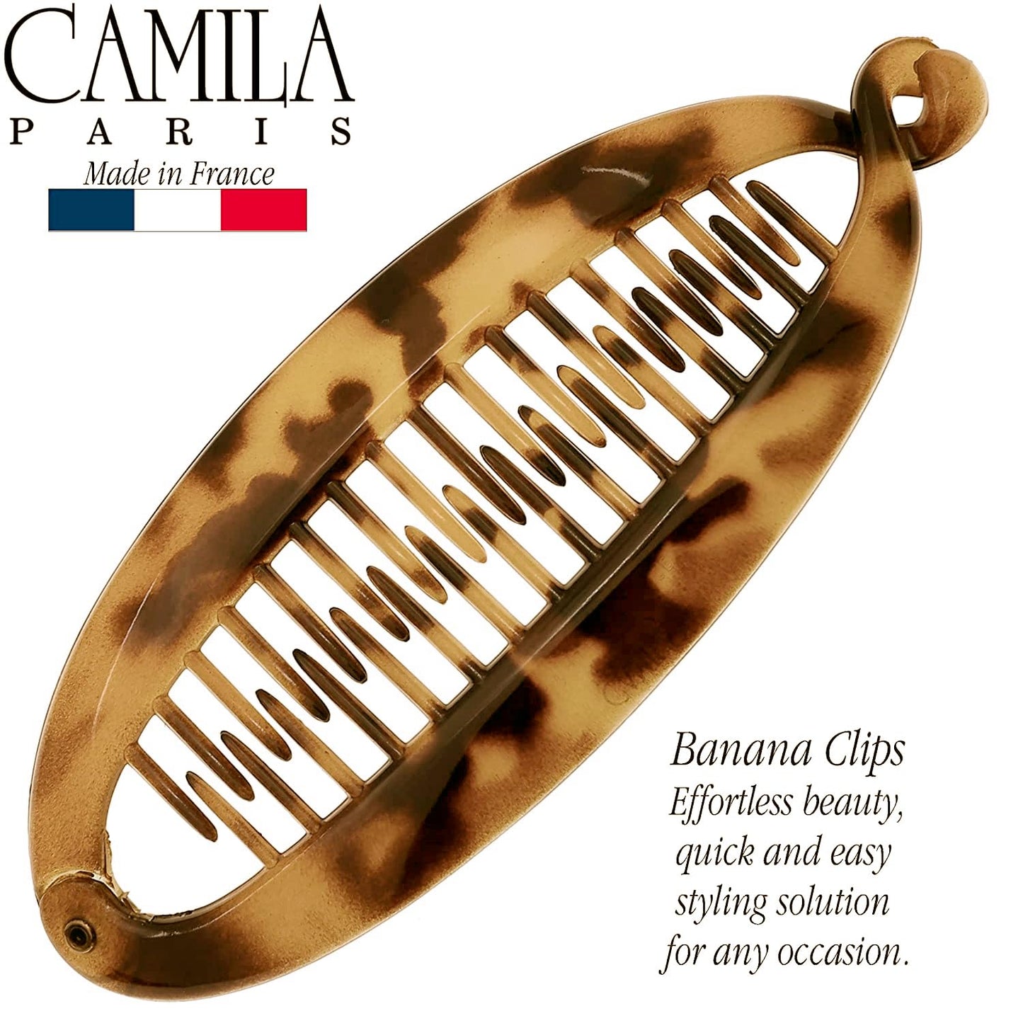 Camila Paris CP1578 2 Pack French Large Banana Clip Hair Comb Classic Girls Updo Flexible Ponytail Holder Interlocking Styling Clips for Women Made