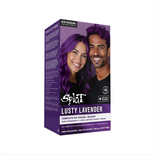 Splat Lusty Lavender Semi Permanent Hair Dye Kit with Bleach, 1 Application, Includes Purple Hair Dye, Oxide & Bleach Powder, Vegan & Cruelty Free
