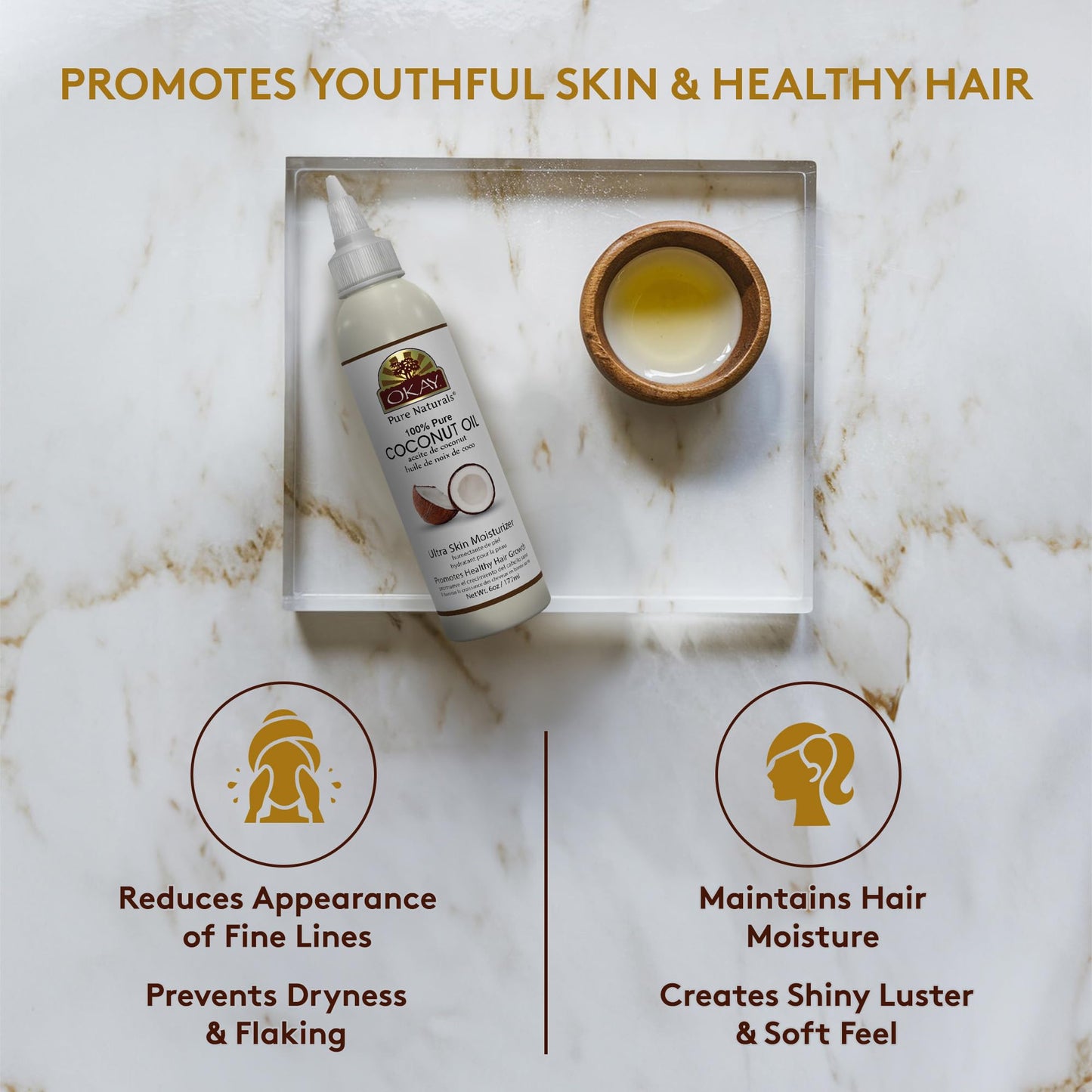 OKAY 100% Pure Coconut Oil for Hair & Skin - Coconut Oil for Women & Men, Perfect for Body & Face, for Massage & Moisturizer, Natural - 6 Fl Oz
