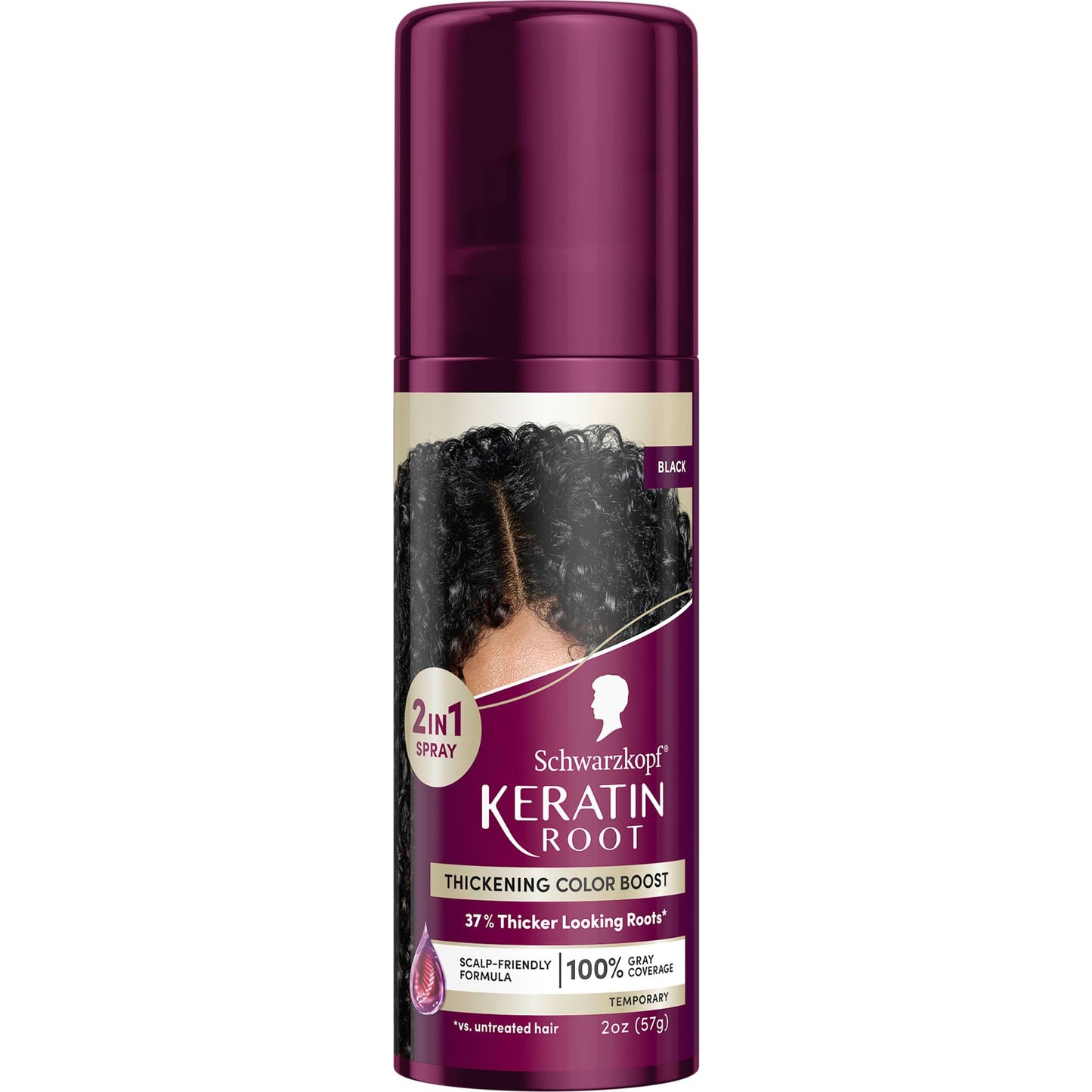 Schwarzkopf Keratin Root Temporary Hair Color Spray, Black, Instant Gray Coverage, Thicker, Fuller-Looking Roots, Easy-to-Use, No Ammonia, Low Mess